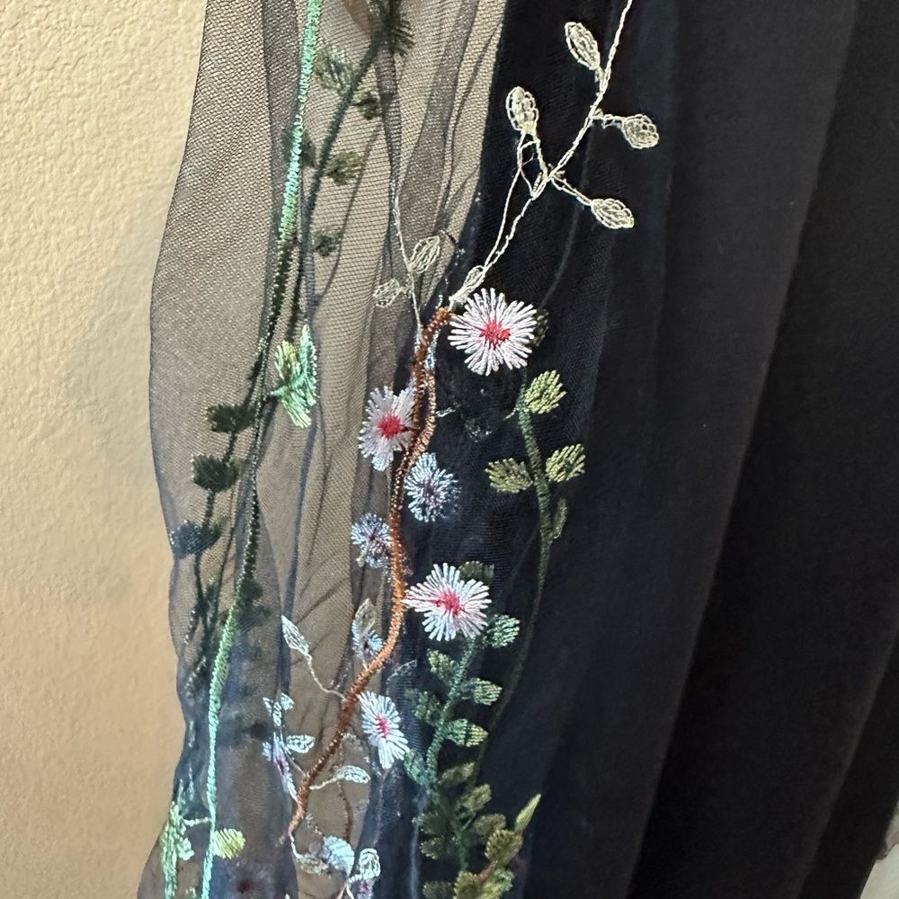 Black Tunic Dress with Embroidered Sheer Sleeves - Picture 4 of 6
